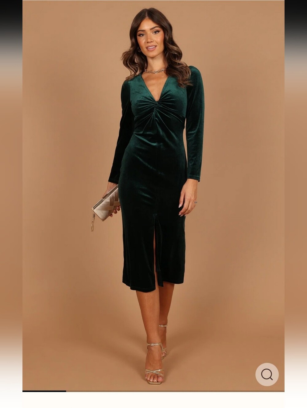 Lisse Twist Front Long Sleeve Velvet Midi Dress Size M